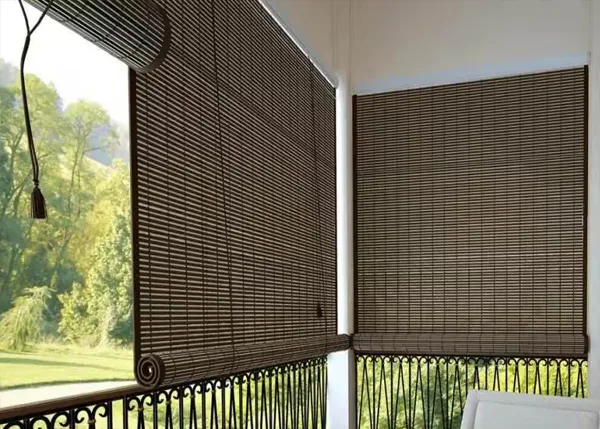 Sturdy PVC blinds covering a window in a Bengaluru office, providing water resistance and easy maintenance.